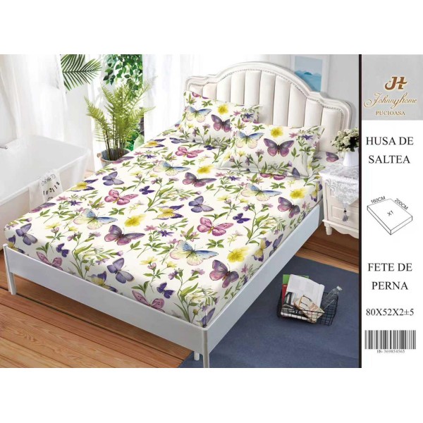 Husa de pat din Finet Satinat si fete de perna, 3 piese, 2 persoane, 160x200cm, HBSM61