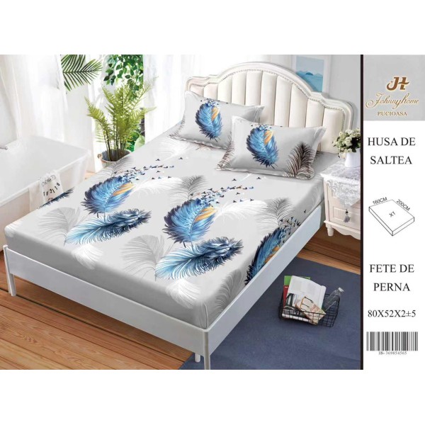 Husa de pat din Finet Satinat si fete de perna, 3 piese, 2 persoane, 160x200cm, HBSM80