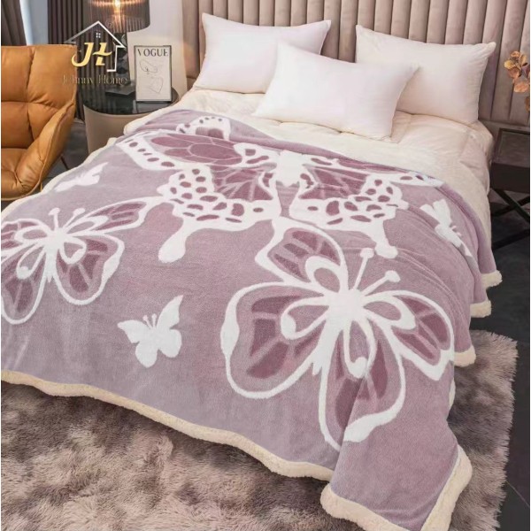 Pătură pufoasă cu model fluturi 3d 200x230 lila p3d05