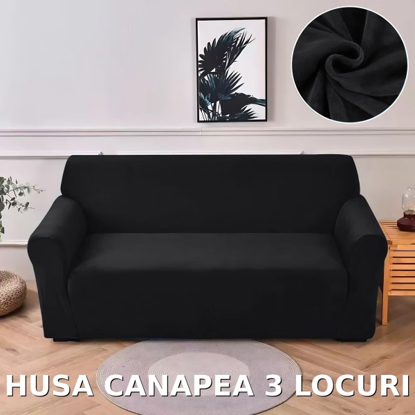 Husa de Canapea din Catifea 3 Locuri , HCM3L3 NEGRU