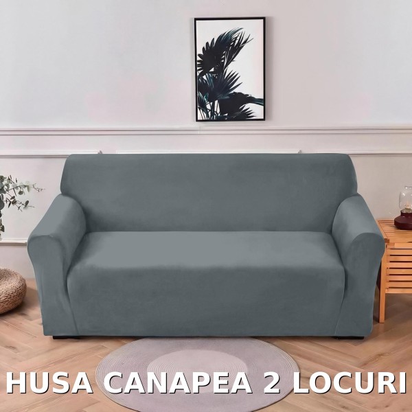 Husa de Canapea din Catifea 2 Locuri , HCM2L1 GRI INCHIS