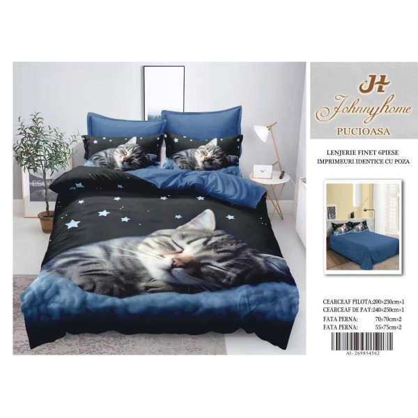 Lenjerie de pat Finet 6 piese – Model Pisicuță 3D LFM3D2