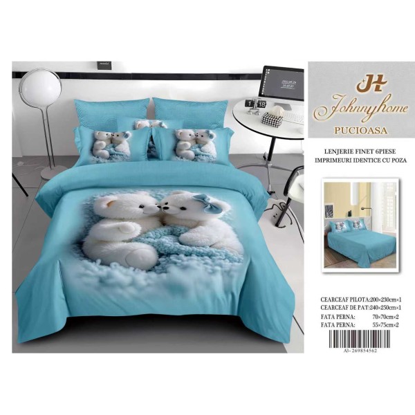 Lenjerie de pat Finet 6 piese – Model URSULETI IN LOVE 3D LFM3D4