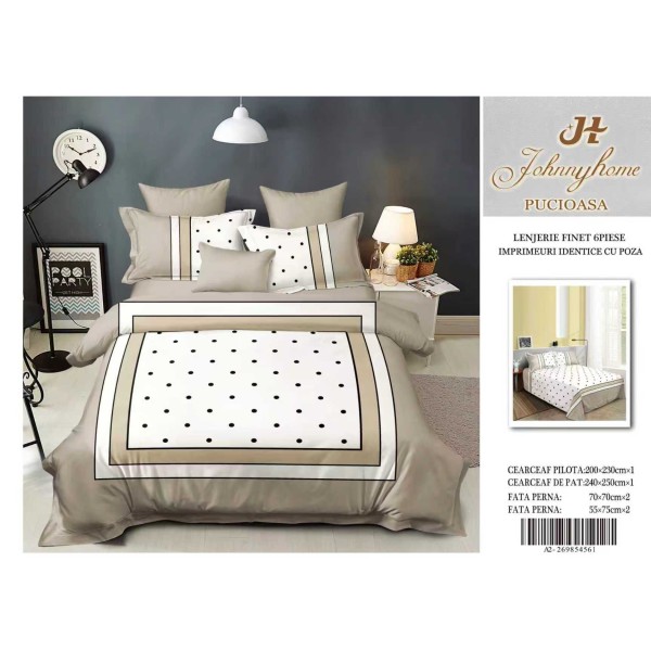 Lenjerie de pat Finet 6 piese – Model Elegant Beige Polka 3D LFM3D9