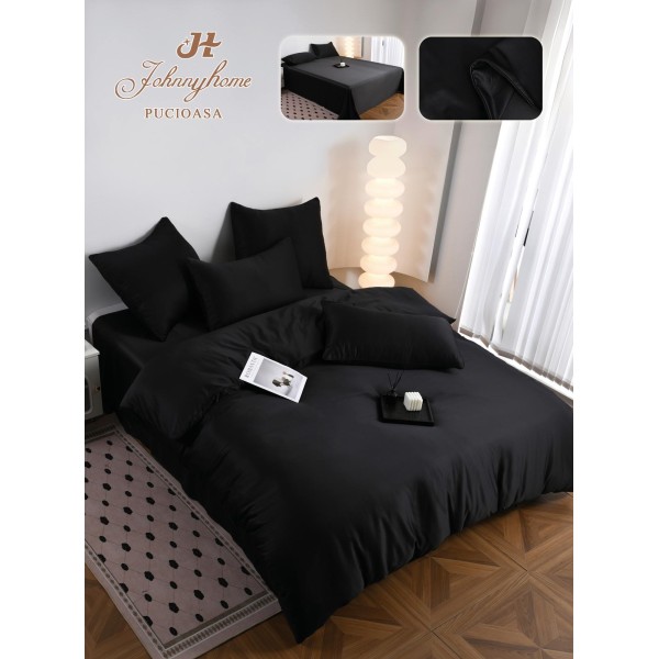 Set Lenjerie de pat 6 piese, Uni, 2 Persoane, Satin/Matase, Cearceaf de pat 230x240cm, Husa pilota 200x230cm, 2 Fete de perna 70x70cm, 2 Fete de perna 50x70cm LMM1