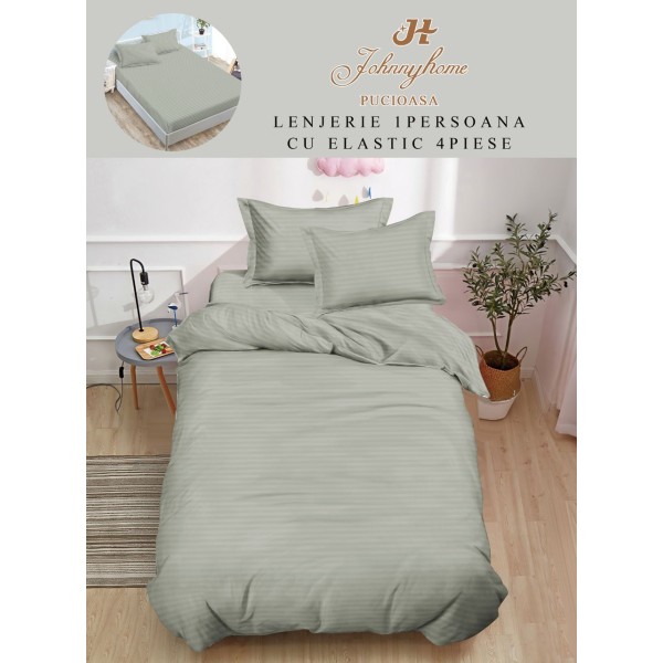 Lenjerie de pat, 1 persoana, tip Damasc, 4 piese, Cearceaf cu Elastic 140x200cm, LD1PM1