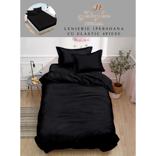 Lenjerie de pat, 1 persoana, tip Damasc, 4 piese, Cearceaf cu Elastic 140x200cm, LD1PM4