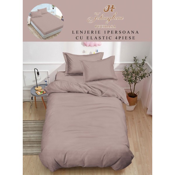 Lenjerie de pat, 1 persoana, tip Damasc, 4 piese, Cearceaf cu Elastic 140x200cm, LD1PM7