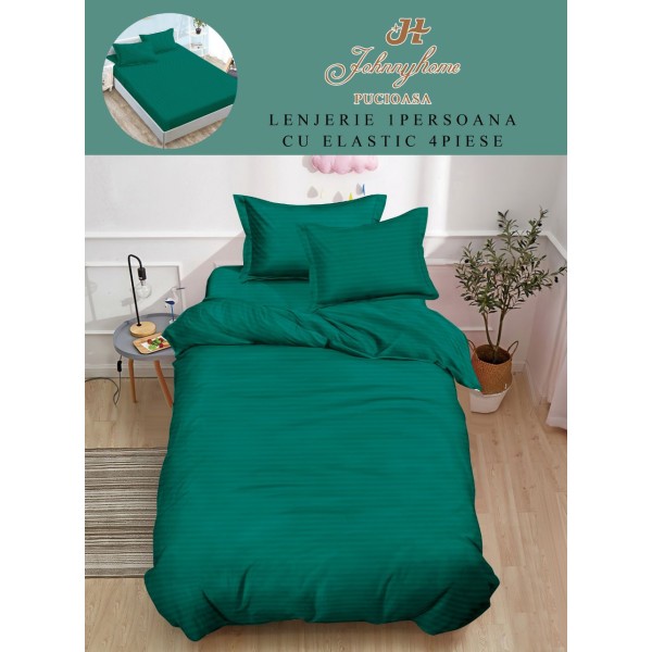 Lenjerie de pat, 1 persoana, tip Damasc, 4 piese, Cearceaf cu Elastic 140x200cm, LD1PM10