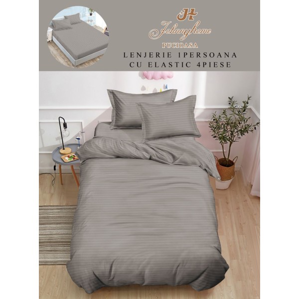 Lenjerie de pat, 1 persoana, tip Damasc, 4 piese, Cearceaf cu Elastic 140x200cm, LD1PM11