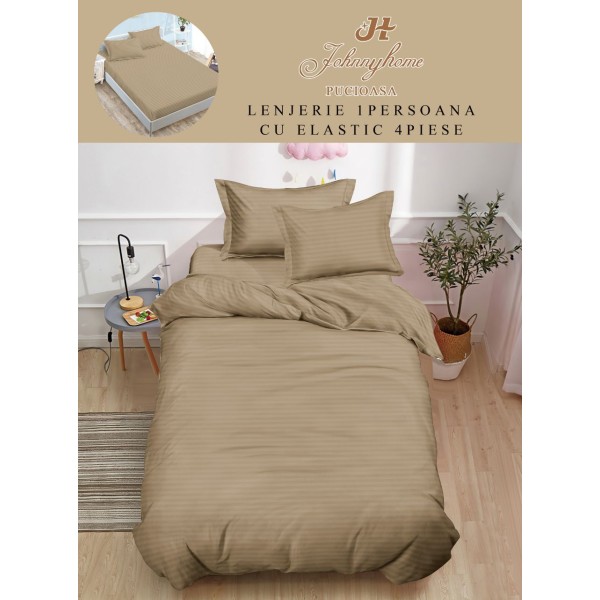 Lenjerie de pat, 1 persoana, tip Damasc, 4 piese, Cearceaf cu Elastic 140x200cm, LD1PM12
