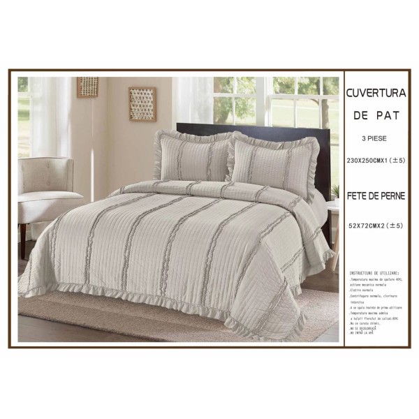 Cuvertură de Pat 3 Piese 230x250 cm – Model Elegant cu Volănașe CPV1 Cuvertură de Pat 3 Piese 230x250 cm – Model Elegant cu Volănașe CPV1