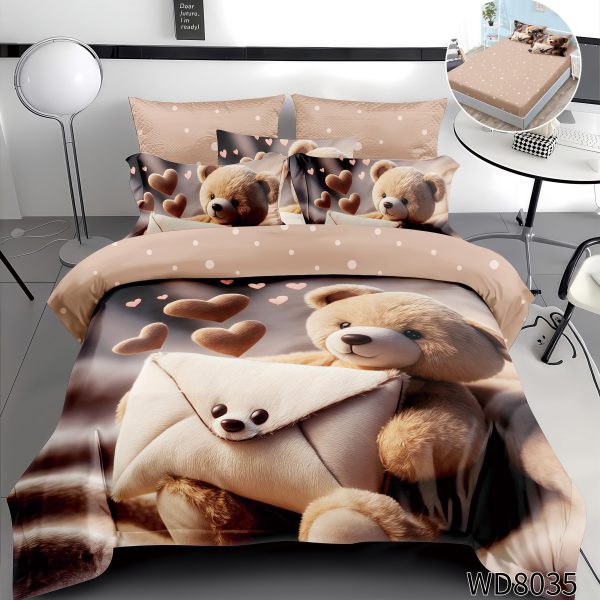 Lenjerie de pat bumbac finet Premium CU ELASTIC – gama 5D – 4 piese WD8035