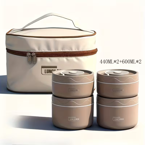 Set de 4 cutiI pentru prânz și geantă, izolate din oțel inoxidabil masa1 Set de 4 cutiI pentru prânz și geantă, izolate din oțel inoxidabil masa1