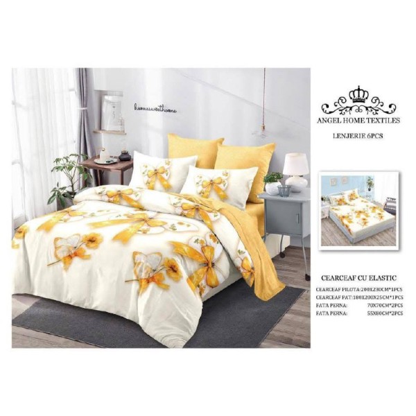 Lenjerie de Pat 6 Piese – Pat Dublu (Cearceaf cu Elastic) 180X200 CM , L6PM2