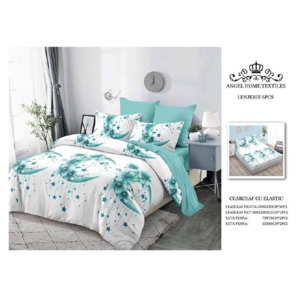 Lenjerie de Pat 6 Piese – Pat Dublu (Cearceaf cu Elastic) 180X200 CM , L6PM3