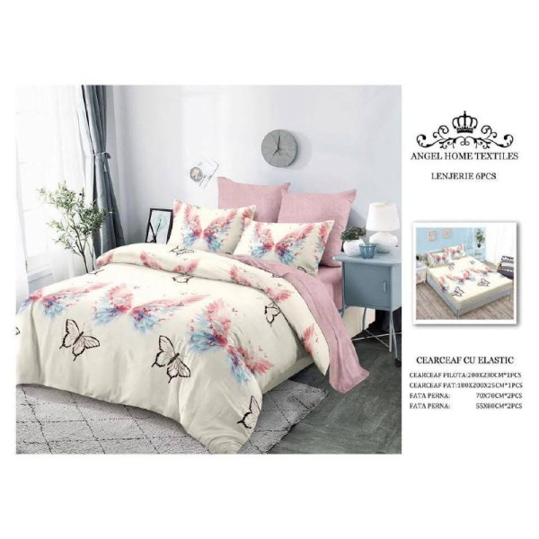 Lenjerie de Pat 6 Piese – Pat Dublu (Cearceaf cu Elastic) 180X200 CM , L6PM4