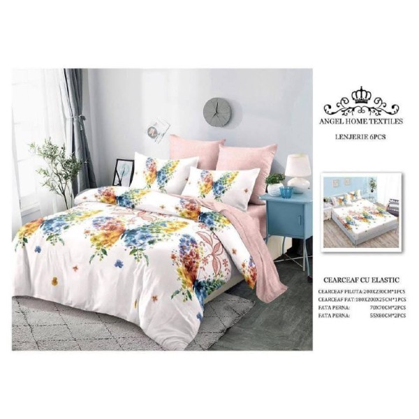 Lenjerie de Pat 6 Piese – Pat Dublu (Cearceaf cu Elastic) 180X200 CM , L6PM5