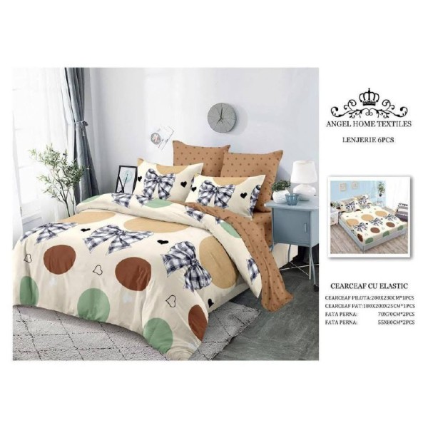 Lenjerie de Pat 6 Piese – Pat Dublu (Cearceaf cu Elastic) 180X200 CM , L6PM7