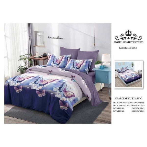 Lenjerie de Pat 6 Piese – Pat Dublu (Cearceaf cu Elastic) 180X200 CM , L6PM11