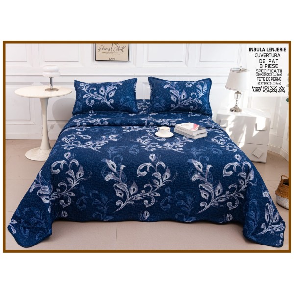 Cuvertura cu DOUĂ FEȚE pentru pat dublu din Bumbac Satinat cu model, Matlasata, 230x250cm, CVT58