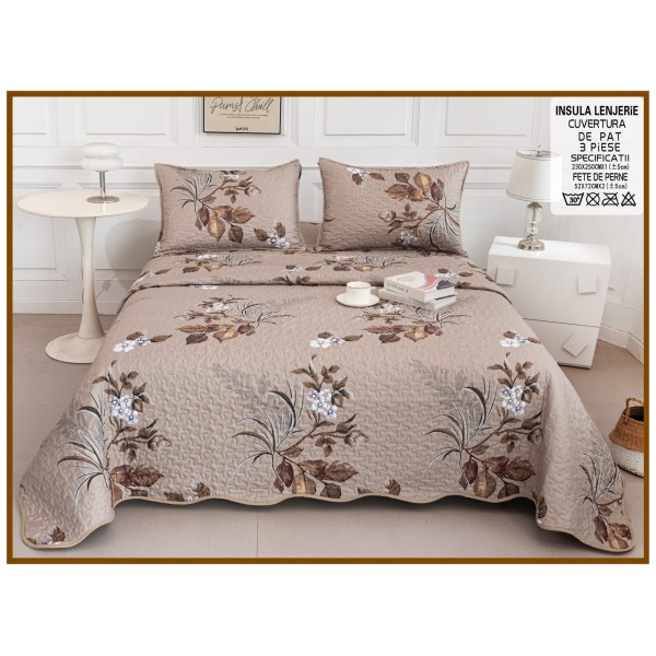 Cuvertura cu DOUĂ FEȚE pentru pat dublu din Bumbac Satinat cu model, Matlasata, 230x250cm, CVT63 Cuvertura cu DOUĂ FEȚE pentru pat dublu din Bumbac Satinat cu model, Matlasata, 230x250cm, CVT63