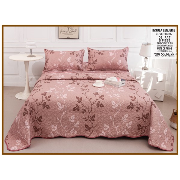 Cuvertura cu DOUĂ FEȚE pentru pat dublu din Bumbac Satinat cu model, Matlasata, 230x250cm, CVT67