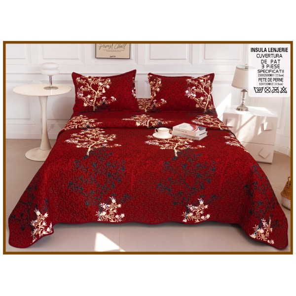 Cuvertura cu DOUĂ FEȚE pentru pat dublu din Bumbac Satinat cu model, Matlasata, 230x250cm, CVT71