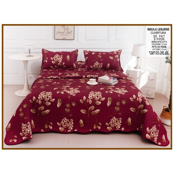 Cuvertura cu DOUĂ FEȚE pentru pat dublu din Bumbac Satinat cu model, Matlasata, 230x250cm, CVT72