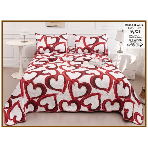 Cuvertura cu DOUĂ FEȚE pentru pat dublu din Bumbac Satinat cu model, Matlasata, 230x250cm, CVT73