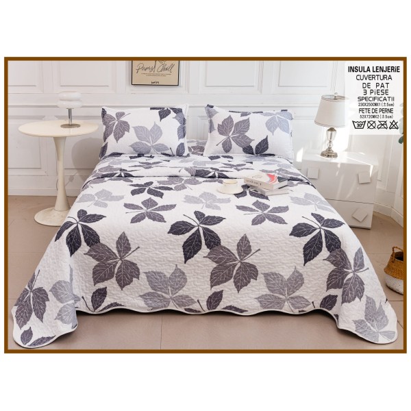 Cuvertura cu DOUĂ FEȚE pentru pat dublu din Bumbac Satinat cu model, Matlasata, 230x250cm, CVT81