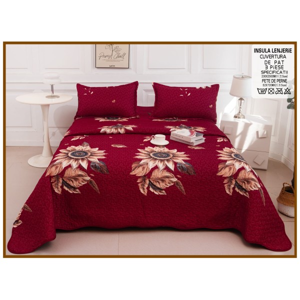 Cuvertura cu DOUĂ FEȚE pentru pat dublu din Bumbac Satinat cu model, Matlasata, 230x250cm, CVT84