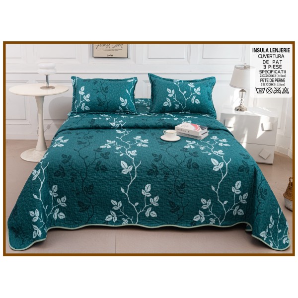 Cuvertura cu DOUĂ FEȚE pentru pat dublu din Bumbac Satinat cu model, Matlasata, 230x250cm, CVT86