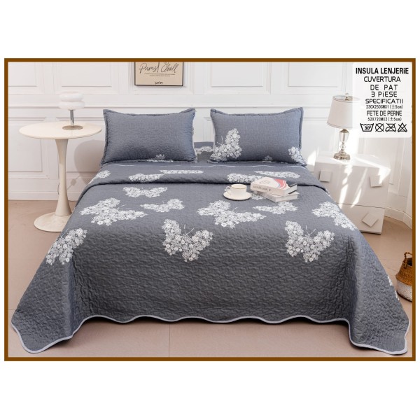 Cuvertura cu DOUĂ FEȚE pentru pat dublu din Bumbac Satinat cu model, Matlasata, 230x250cm, CVT89