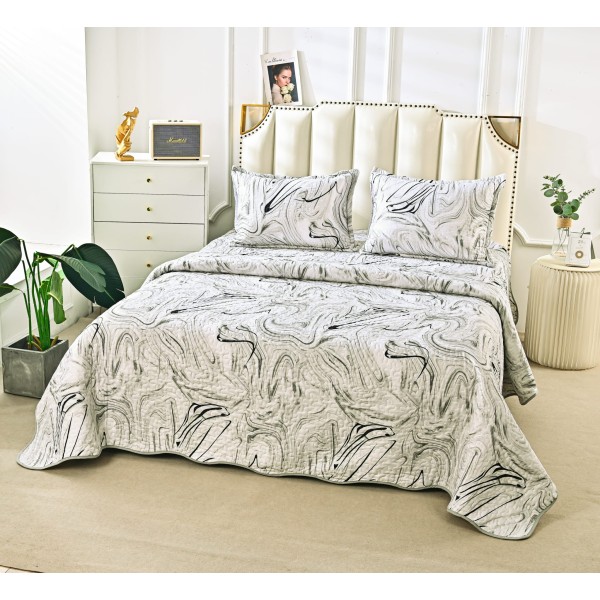 Cuvertura cu DOUĂ FEȚE pentru pat dublu din Bumbac Satinat cu model, Matlasata, 230x250cm, CVT90