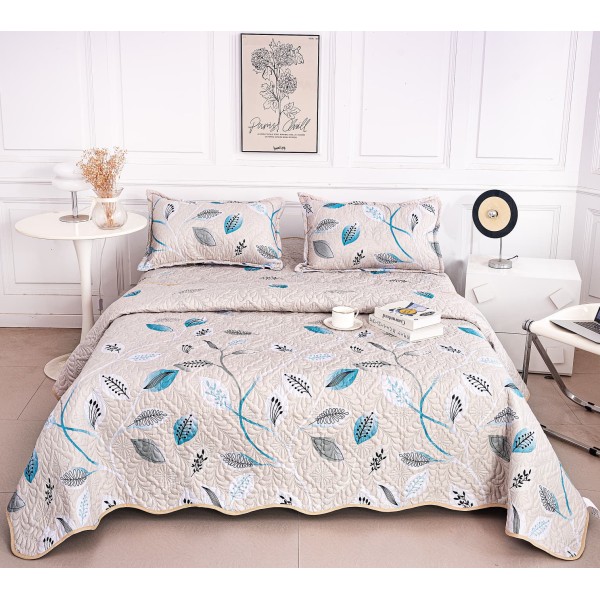 Cuvertura cu DOUĂ FEȚE pentru pat dublu din Bumbac Satinat cu model, Matlasata, 230x250cm, CVT94