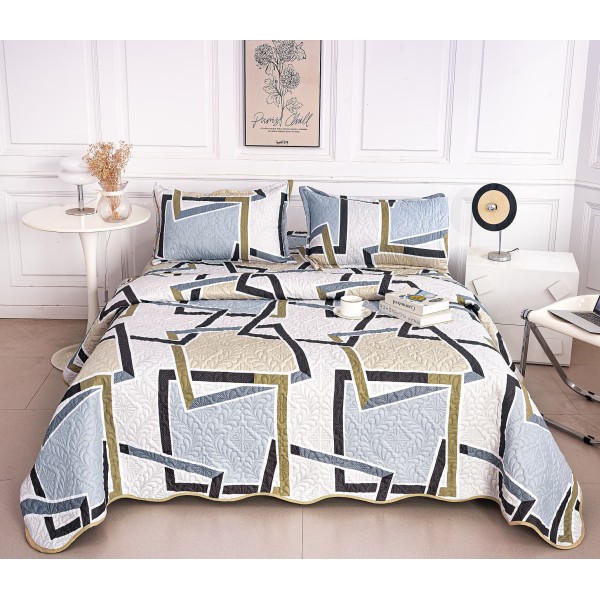 Cuvertura cu DOUĂ FEȚE pentru pat dublu din Bumbac Satinat cu model, Matlasata, 230x250cm, CVT95