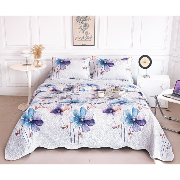 Cuvertura cu DOUĂ FEȚE pentru pat dublu din Bumbac Satinat cu model, Matlasata, 230x250cm, CVT100 Cuvertura cu DOUĂ FEȚE pentru pat dublu din Bumbac Satinat cu model, Matlasata, 230x250cm, CVT100