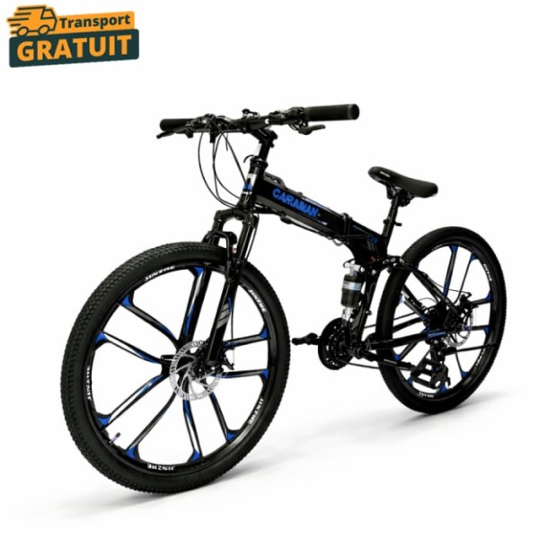 Bicicletă Caraiman, pliabilă, roți 26 inch, cu dublă suspensie, frâne pe disc, albastră 26ZDA