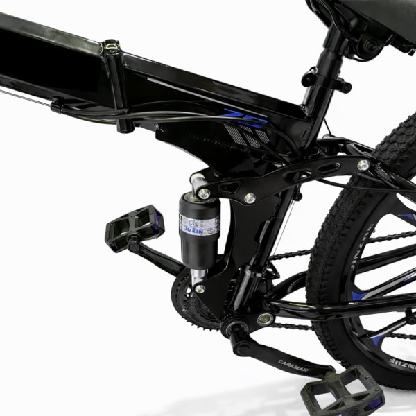 Bicicletă Caraiman, pliabilă, roți 26 inch, cu dublă suspensie, frâne pe disc, albastră 26ZDA