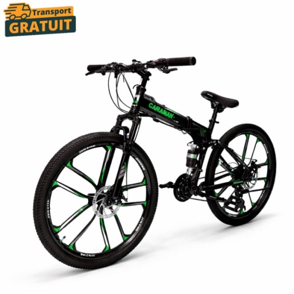 Bicicletă Caraiman, pliabilă, roți 26 inch, cu dublă suspensie, frâne pe disc, VERDE 26ZDV