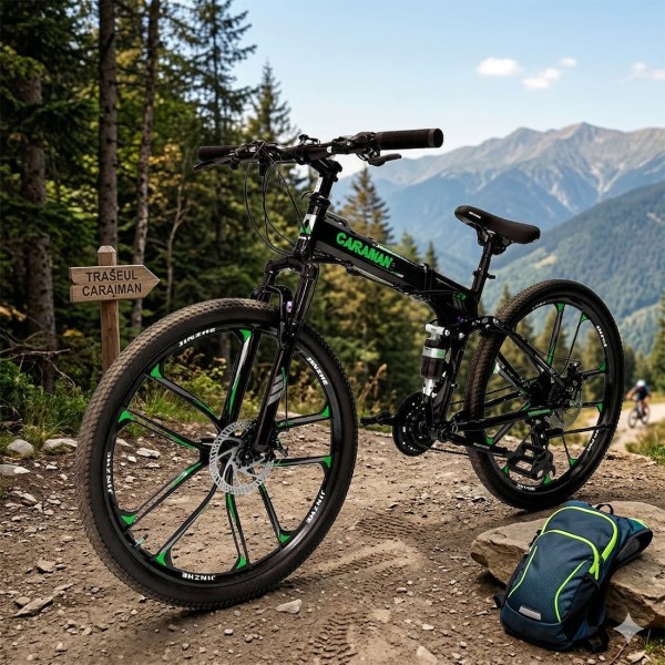 Bicicletă Caraiman, pliabilă, roți 26 inch, cu dublă suspensie, frâne pe disc, CAMELEON 26ZDC