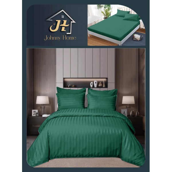 Lenjerie de pat 6 piese Damasc cu elastic 180x200 – VERDE cu dungi LDMY2 Lenjerie de pat 6 piese Damasc cu elastic 180x200 – VERDE cu dungi LDMY2