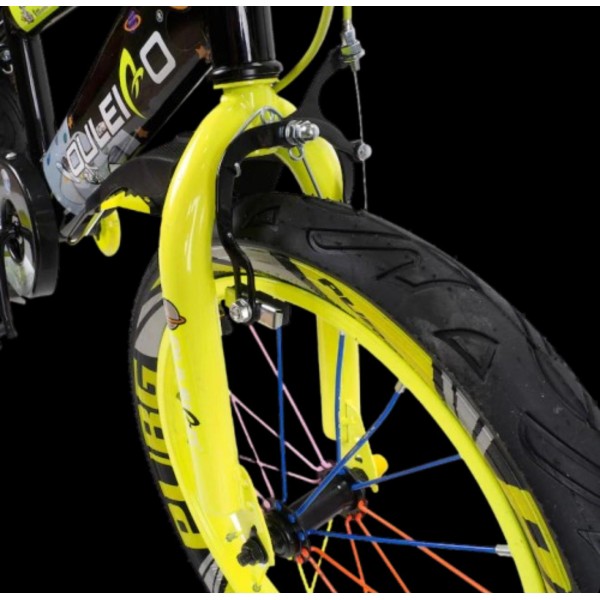Bicicleta copii 10-14 ani cu roti ajutatoare si bidon pentru apa in suport JHT, 20 inch, Galben