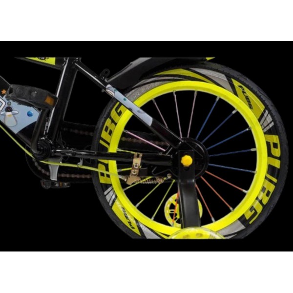 Bicicleta copii 10-14 ani cu roti ajutatoare si bidon pentru apa in suport JHT, 20 inch, Galben