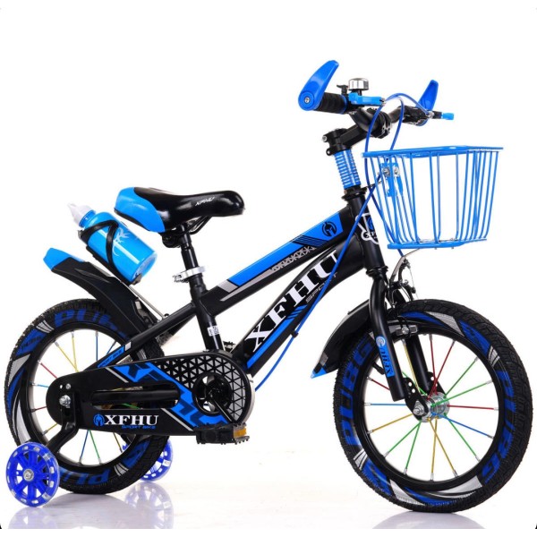 Bicicleta copii 3-5 ani cu roti ajutatoare si bidon pentru apa in suport JHT, 12 inch, Albastru Bicicleta copii 3-5 ani cu roti ajutatoare si bidon pentru apa in suport JHT, 12 inch, Albastru
