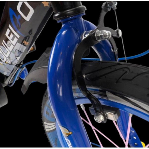 Bicicleta copii 10-14 ani cu roti ajutatoare si bidon pentru apa in suport JHT, 20 inch, albastru