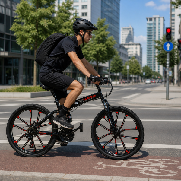 Bicicletă Caraiman, pliabilă, roți 26 inch, cu dublă suspensie, frâne pe disc, Rosu/Negru 26ZDA Bicicletă Caraiman, pliabilă, roți 26 inch, cu dublă suspensie, frâne pe disc, Rosu/Negru 26ZDA
