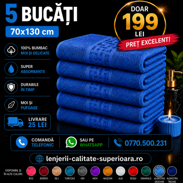Set 5 Prosoape 70x130 cm Bumbac Premium - Groase, Moi si Absorbante SPROS1 Set 5 Prosoape 70x130 cm Bumbac Premium - Groase, Moi si Absorbante SPROS1