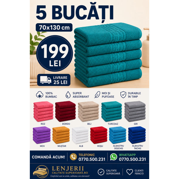 Set 5 Prosoape 70x130 cm Bumbac Premium - Groase, Moi si Absorbante SPROS2 Set 5 Prosoape 70x130 cm Bumbac Premium - Groase, Moi si Absorbante SPROS2